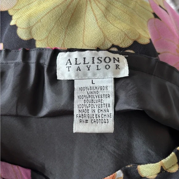 Allison Taylor Black and Pink Floral Silk Midi Skirt Size L - Picture 3 of 7